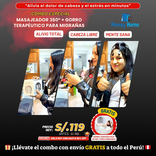 🧠✨Combo Masajeador de cabeza 360° + Gorro de Gel