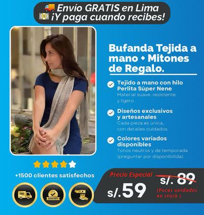 🧣✨ Bufanda Tejida a Mano + Mitones de Regalo