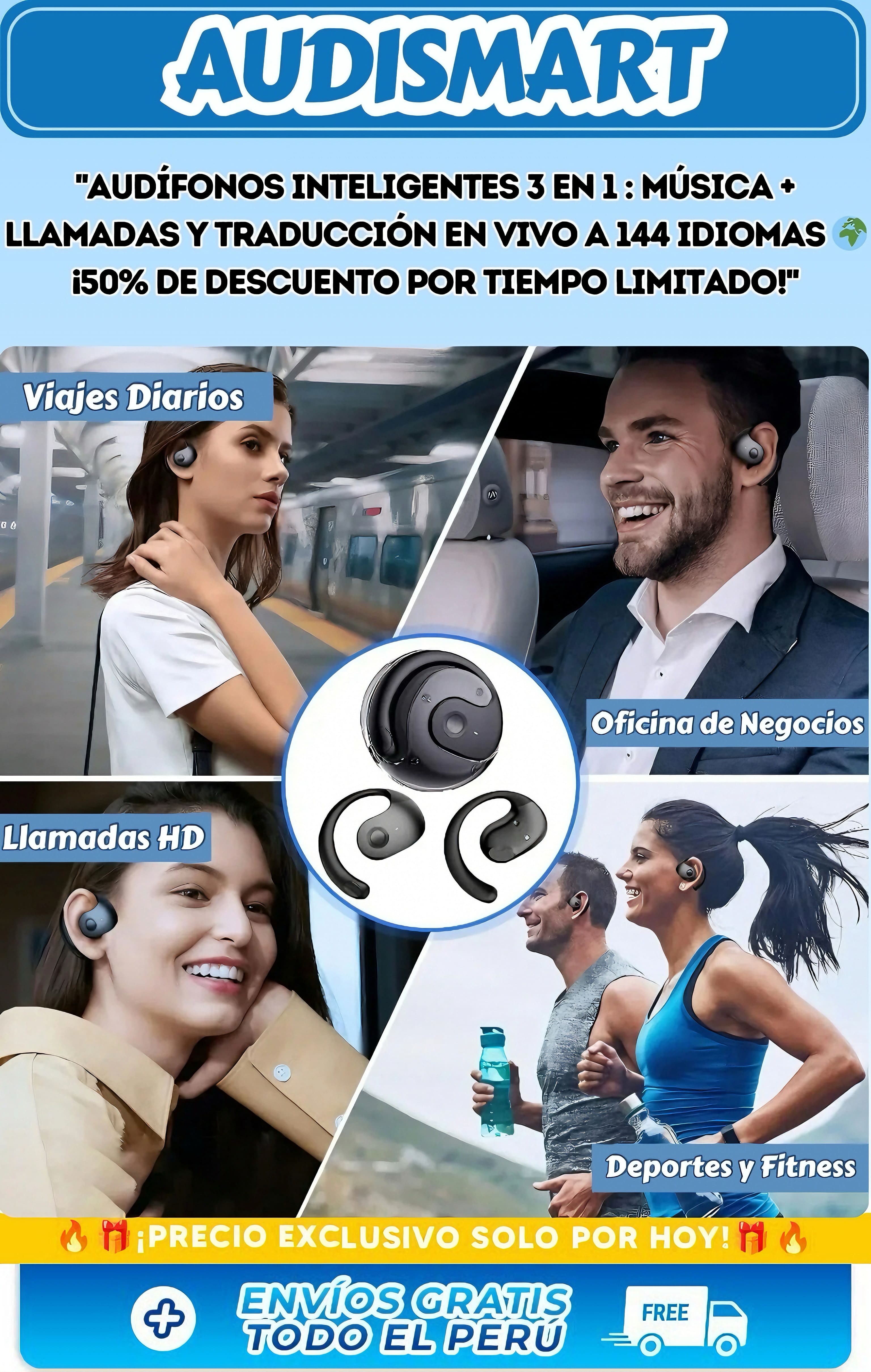 🎧💥AUDISMART|Audífonos Inteligentes: Música, Llamadas Claras y Traducción en Tiempo Real en un Solo Dispositivo.